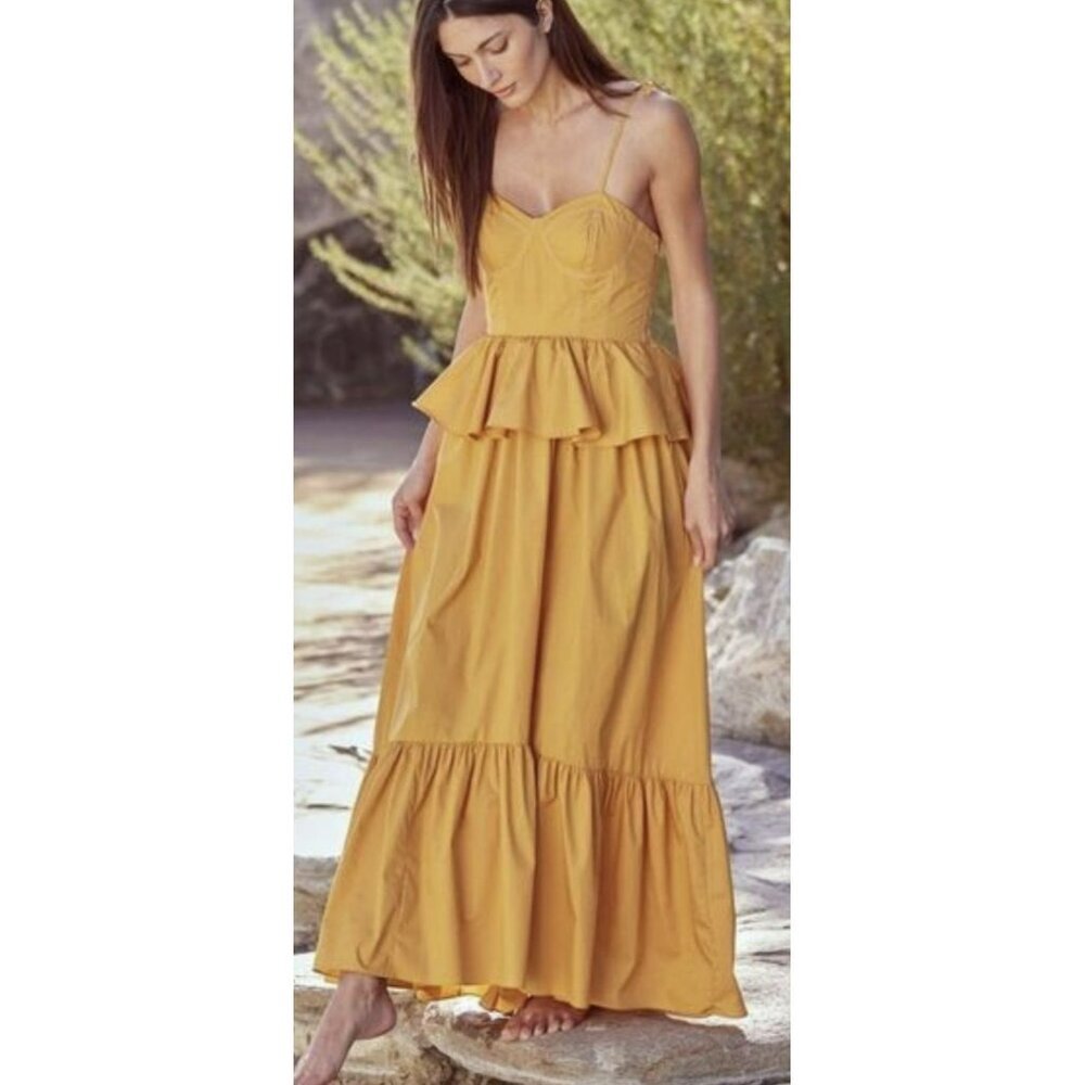 MISA Rosie Bustier Peplum-Waist Poplin Maxi Dress Large NEW - Picture 2 of 11
